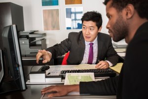 Coworkers collaborating in a small business